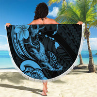Hawaiian Manta Rays Beach Blanket Tribal Hibiscus Polynesian Tattoos Blue Color - Polynesian Pride