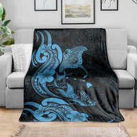Hawaiian Manta Rays Blanket Tribal Hibiscus Polynesian Tattoos Blue Color - Polynesian Pride