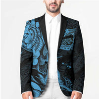 Hawaiian Manta Rays Blazer Tribal Hibiscus Polynesian Tattoos Blue Color - Polynesian Pride