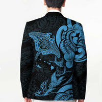Hawaiian Manta Rays Blazer Tribal Hibiscus Polynesian Tattoos Blue Color - Polynesian Pride