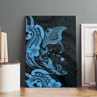 Hawaiian Manta Rays Canvas Wall Art Tribal Hibiscus Polynesian Tattoos Blue Color - Polynesian Pride