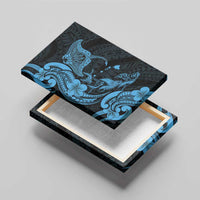 Hawaiian Manta Rays Canvas Wall Art Tribal Hibiscus Polynesian Tattoos Blue Color - Polynesian Pride