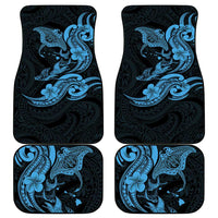 Hawaiian Manta Rays Car Mats Tribal Hibiscus Polynesian Tattoos Blue Color - Polynesian Pride