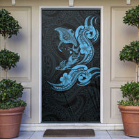 Hawaiian Manta Rays Door Cover Tribal Hibiscus Polynesian Tattoos Blue Color - Polynesian Pride