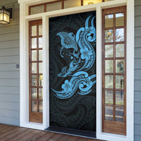 Hawaiian Manta Rays Door Cover Tribal Hibiscus Polynesian Tattoos Blue Color - Polynesian Pride
