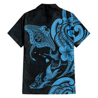 Hawaiian Manta Rays Family Matching Off Shoulder Maxi Dress and Hawaiian Shirt Tribal Hibiscus Polynesian Tattoos Blue Color LT03 - Polynesian Pride