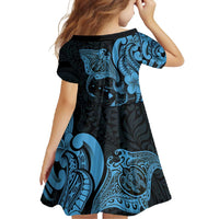 Hawaiian Manta Rays Family Matching Summer Maxi Dress and Hawaiian Shirt Tribal Hibiscus Polynesian Tattoos Blue Color - Polynesian Pride