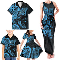Hawaiian Manta Rays Family Matching Tank Maxi Dress and Hawaiian Shirt Tribal Hibiscus Polynesian Tattoos Blue Color LT03 - Polynesian Pride