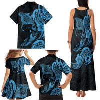 Hawaiian Manta Rays Family Matching Tank Maxi Dress and Hawaiian Shirt Tribal Hibiscus Polynesian Tattoos Blue Color LT03 - Polynesian Pride
