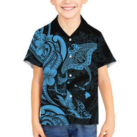 Hawaiian Manta Rays Hawaiian Shirt Tribal Hibiscus Polynesian Tattoos Blue Color - Polynesian Pride