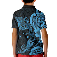 Hawaiian Manta Rays Kid Polo Shirt Tribal Hibiscus Polynesian Tattoos Blue Color LT03 - Polynesian Pride