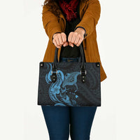 Hawaiian Manta Rays Leather Bag Tribal Hibiscus Polynesian Tattoos Blue Color - Polynesian Pride