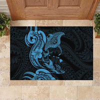 Hawaiian Manta Rays Rubber Doormat Tribal Hibiscus Polynesian Tattoos Blue Color - Polynesian Pride