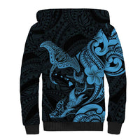 Hawaiian Manta Rays Sherpa Hoodie Tribal Hibiscus Polynesian Tattoos Blue Color - Polynesian Pride