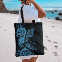 Hawaiian Manta Rays Tote Bag Tribal Hibiscus Polynesian Tattoos Blue Color - Polynesian Pride