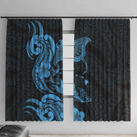 Hawaiian Manta Rays Window Curtain Tribal Hibiscus Polynesian Tattoos Blue Color - Polynesian Pride