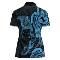 Hawaiian Manta Rays Women Polo Shirt Tribal Hibiscus Polynesian Tattoos Blue Color LT03 - Polynesian Pride