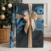 Hawaiian Manta Rays Wrapping Paper Tribal Hibiscus Polynesian Tattoos Blue Color - Polynesian Pride