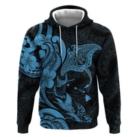 Hawaiian Manta Rays Zip Hoodie Tribal Hibiscus Polynesian Tattoos Blue Color - Polynesian Pride
