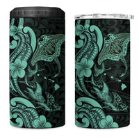 Hawaiian Manta Rays 4 in 1 Can Cooler Tumbler Tribal Hibiscus Polynesian Tattoos Turquoise Color - Polynesian Pride
