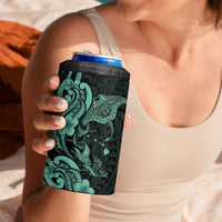 Hawaiian Manta Rays 4 in 1 Can Cooler Tumbler Tribal Hibiscus Polynesian Tattoos Turquoise Color - Polynesian Pride