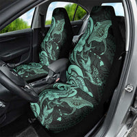 Hawaiian Manta Rays Car Seat Cover Tribal Hibiscus Polynesian Tattoos Turquoise Color - Polynesian Pride