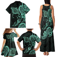 Hawaiian Manta Rays Family Matching Tank Maxi Dress and Hawaiian Shirt Tribal Hibiscus Polynesian Tattoos Turquoise Color LT03 - Polynesian Pride