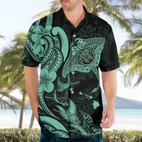 Hawaiian Manta Rays Hawaiian Shirt Tribal Hibiscus Polynesian Tattoos Turquoise Color LT03 - Polynesian Pride