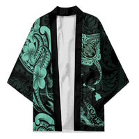 Hawaiian Manta Rays Kimono Tribal Hibiscus Polynesian Tattoos Turquoise Color - Polynesian Pride