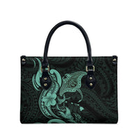 Hawaiian Manta Rays Leather Bag Tribal Hibiscus Polynesian Tattoos Turquoise Color - Polynesian Pride