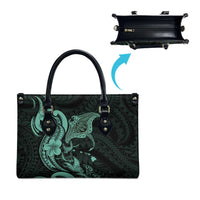 Hawaiian Manta Rays Leather Bag Tribal Hibiscus Polynesian Tattoos Turquoise Color - Polynesian Pride