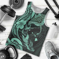 Hawaiian Manta Rays Men Tank Top Tribal Hibiscus Polynesian Tattoos Turquoise Color - Polynesian Pride