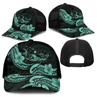 Hawaiian Manta Rays Mesh Trucker Cap Tribal Hibiscus Polynesian Tattoos Turquoise Color - Polynesian Pride
