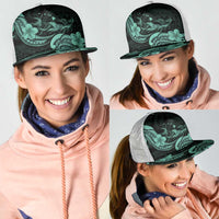 Hawaiian Manta Rays Mesh Trucker Cap Tribal Hibiscus Polynesian Tattoos Turquoise Color - Polynesian Pride