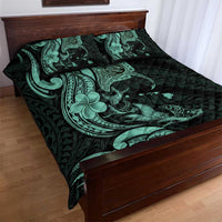 Hawaiian Manta Rays Quilt Bed Set Tribal Hibiscus Polynesian Tattoos Turquoise Color - Polynesian Pride