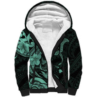 Hawaiian Manta Rays Sherpa Hoodie Tribal Hibiscus Polynesian Tattoos Turquoise Color LT03 Unisex Turquoise - Polynesian Pride
