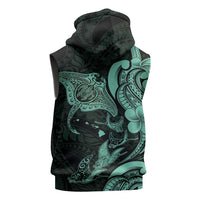 Hawaiian Manta Rays Sleeveless Zip Hoodie Tribal Hibiscus Polynesian Tattoos Turquoise Color LT03 - Polynesian Pride