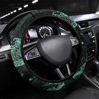 Hawaiian Manta Rays Steering Wheel Cover Tribal Hibiscus Polynesian Tattoos Turquoise Color - Polynesian Pride