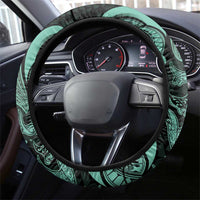 Hawaiian Manta Rays Steering Wheel Cover Tribal Hibiscus Polynesian Tattoos Turquoise Color - Polynesian Pride