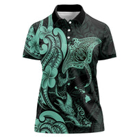 Hawaiian Manta Rays Women Polo Shirt Tribal Hibiscus Polynesian Tattoos Turquoise Color LT03 Female Turquoise - Polynesian Pride