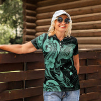 Hawaiian Manta Rays Women Polo Shirt Tribal Hibiscus Polynesian Tattoos Turquoise Color LT03 - Polynesian Pride