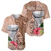 Guam Seal and Latte Stone With Ethnic Tapa Pattern Baseball Jersey Peach Fuzz Color LT03 - Polynesian Pride