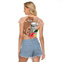 Guam Seal and Latte Stone With Ethnic Tapa Pattern Raglan Cropped T Shirt Peach Fuzz Color LT03 - Polynesian Pride