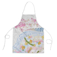 Hawaiian and Japanese Culture Together Apron Tribal Motifs with Lei and Japanese Sakura Pattern