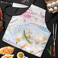 Hawaiian and Japanese Culture Together Apron Tribal Motifs with Lei and Japanese Sakura Pattern