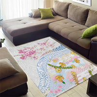 Hawaiian and Japanese Culture Together Area Rug Tribal Motifs with Lei and Japanese Sakura Pattern