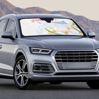 Hawaiian and Japanese Culture Together Auto Sun Shade Tribal Motifs with Lei and Japanese Sakura Pattern