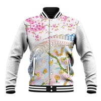 Hawaiian and Japanese Culture Together Baseball Jacket Tribal Motifs with Lei and Japanese Sakura Pattern
