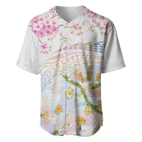 Hawaiian and Japanese Culture Together Baseball Jersey Tribal Motifs with Lei and Japanese Sakura Pattern