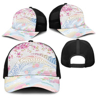 Hawaiian and Japanese Culture Together Baseball Net Cap Tribal Motifs with Lei and Japanese Sakura Pattern LT03 - Polynesian Pride